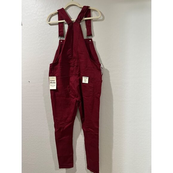 Love Moda Distressed Twill Overall color Burgundy Plus Size 2X NWT - Picture 4 of 8